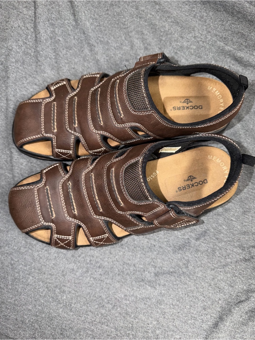 Dockers Brown Leather Fisherman Sandals with Hook-and-Loop Strap